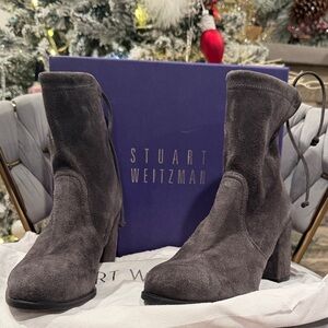 Stuart Weitzman Charcoal Suede Heeled Boots